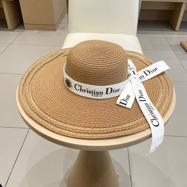 HAT IN DARK BEIGE RAFFIA WIDE-BRIM MIX BIG WHITE BOW