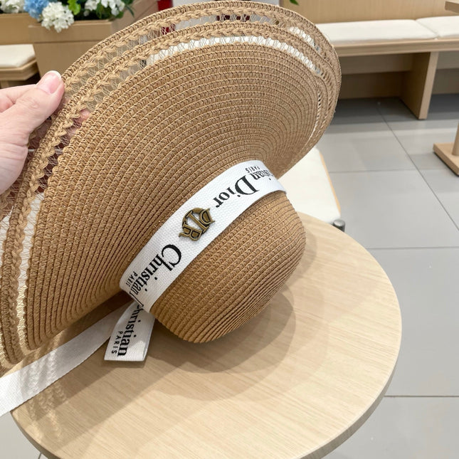 HAT IN DARK BEIGE RAFFIA WIDE-BRIM MIX BIG WHITE BOW