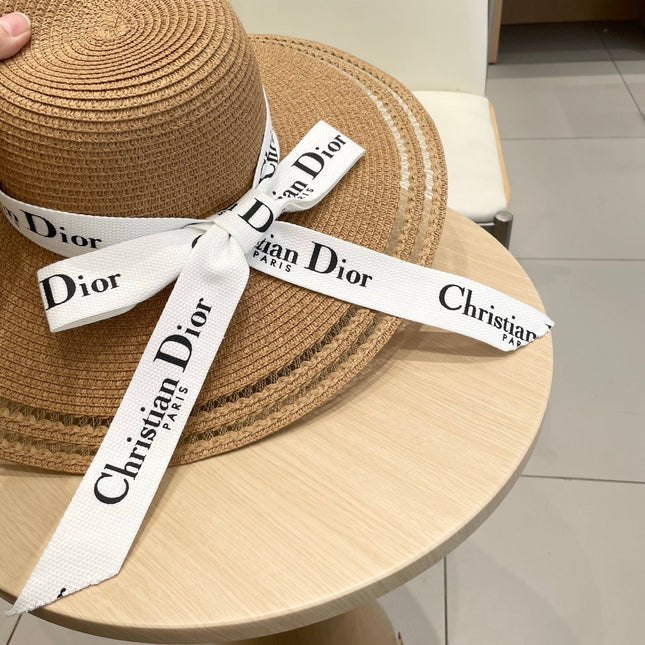 HAT IN DARK BEIGE RAFFIA WIDE-BRIM MIX BIG WHITE BOW