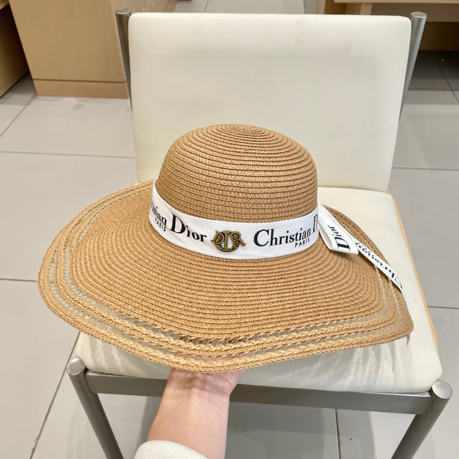 HAT IN DARK BEIGE RAFFIA WIDE-BRIM MIX BIG WHITE BOW