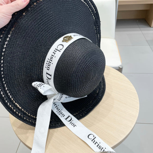 HAT IN BLACK RAFFIA WIDE-BRIM MIX BIG WHITE BOW