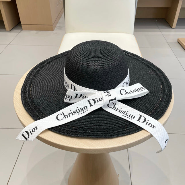 HAT IN BLACK RAFFIA WIDE-BRIM MIX BIG WHITE BOW