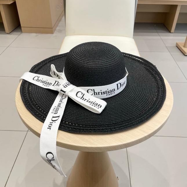 HAT IN BLACK RAFFIA WIDE-BRIM MIX BIG WHITE BOW