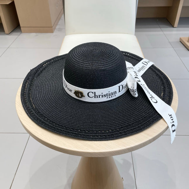 HAT IN BLACK RAFFIA WIDE-BRIM MIX BIG WHITE BOW