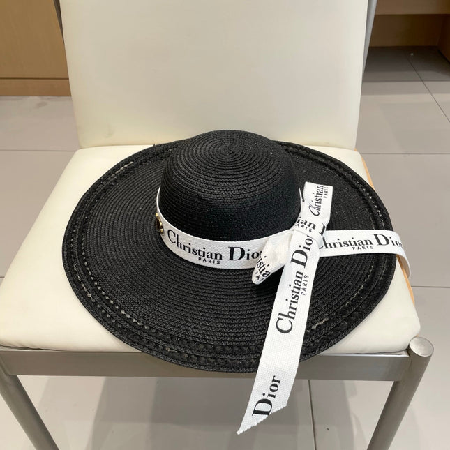 HAT IN BLACK RAFFIA WIDE-BRIM MIX BIG WHITE BOW