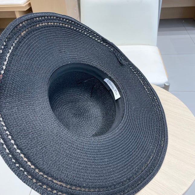 HAT IN BLACK RAFFIA WIDE-BRIM MIX BIG WHITE BOW