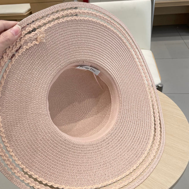 HAT IN LIGHT PINK BEIGE RAFFIA WIDE-BRIM MIX BIG WHITE BOW