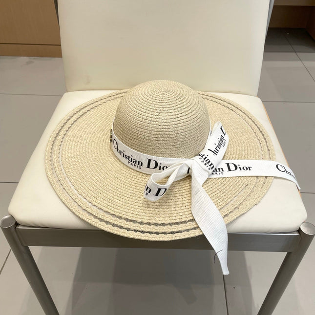 HAT IN BEIGE RAFFIA WIDE-BRIM MIX BIG WHITE BOW