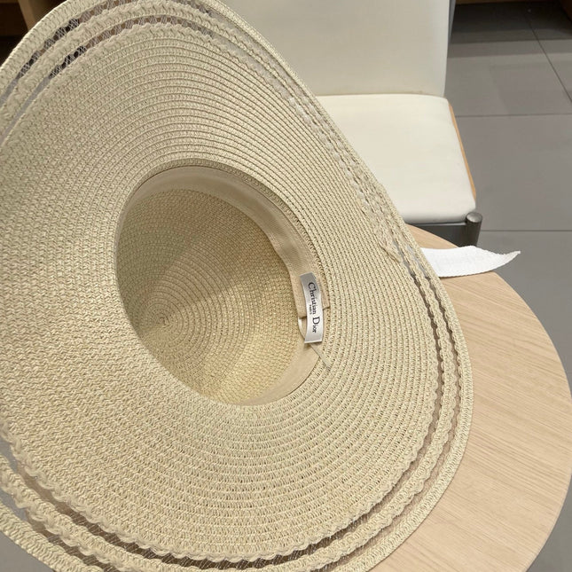 HAT IN BEIGE RAFFIA WIDE-BRIM MIX BIG WHITE BOW