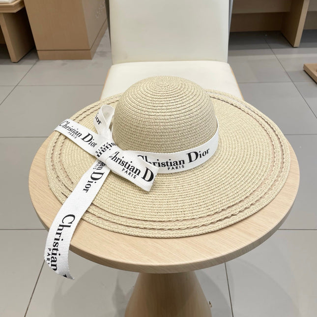 HAT IN BEIGE RAFFIA WIDE-BRIM MIX BIG WHITE BOW