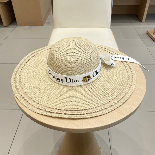 HAT IN BEIGE RAFFIA WIDE-BRIM MIX BIG WHITE BOW