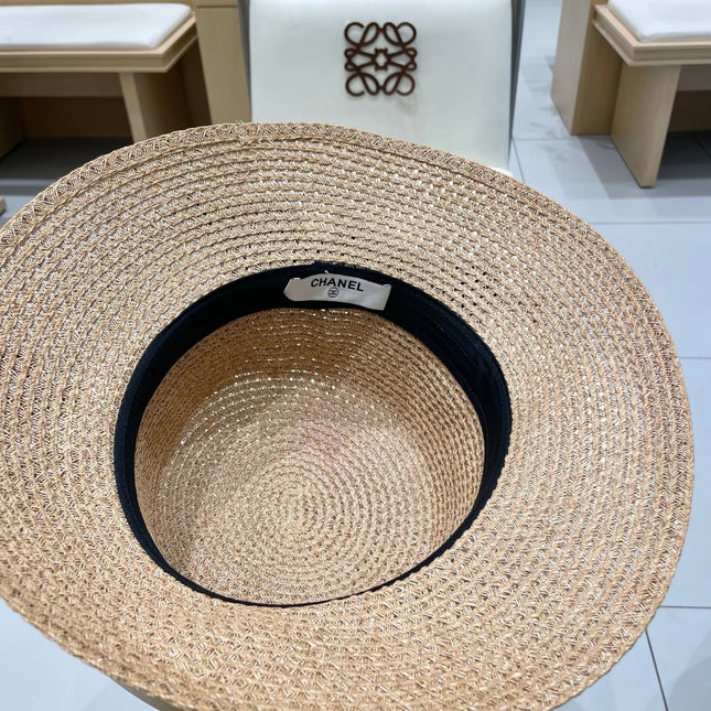 NATURAL STRAW BUCKET HAT WITH RIBBON 672773