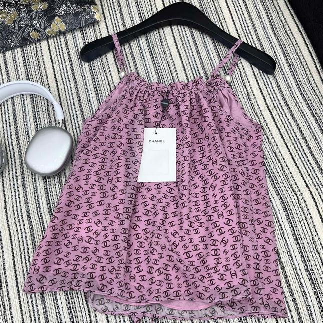 CHANEL PINK PEARL-EMBELLISHED CAMISOLE