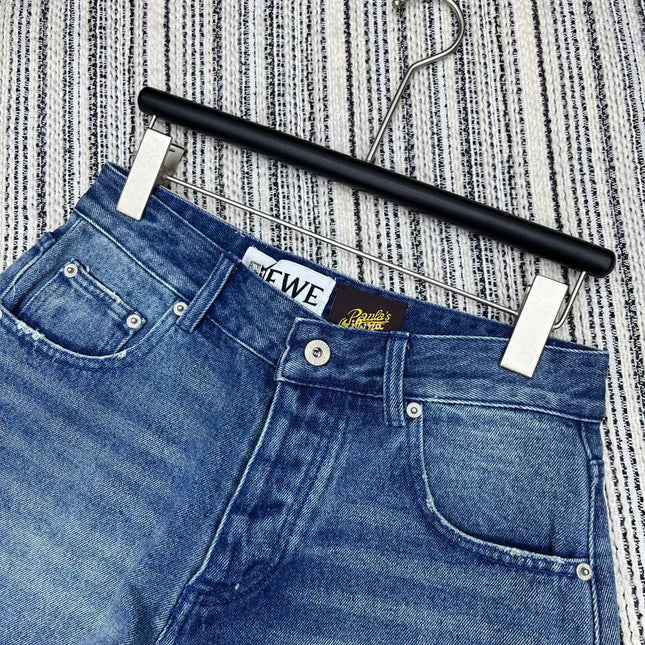 LOEWE FRAYED HEM DENIM SHORTS