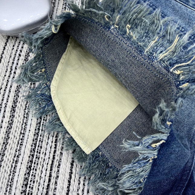 LOEWE FRAYED HEM DENIM SHORTS