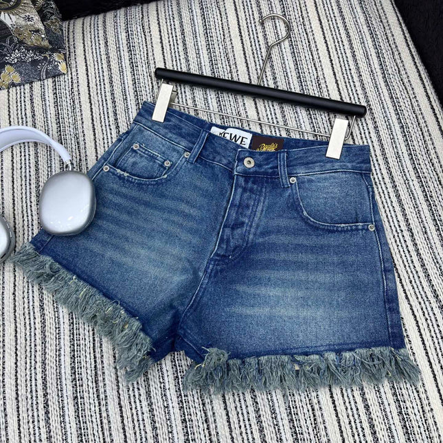 LOEWE FRAYED HEM DENIM SHORTS