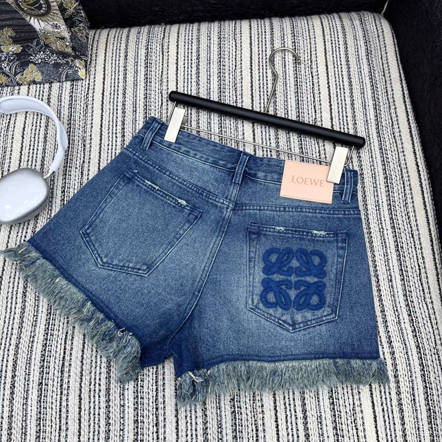 LOEWE FRAYED HEM DENIM SHORTS