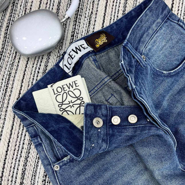 LOEWE FRAYED HEM DENIM SHORTS