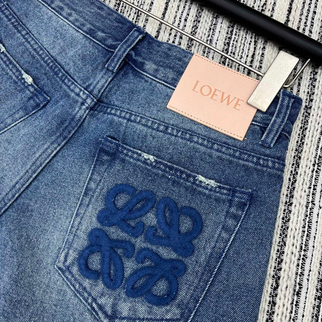 LOEWE FRAYED HEM DENIM SHORTS