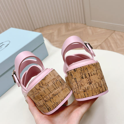 PRA WEDGE PLATFORM SANDALS PASTEL PINK CALFSKIN
