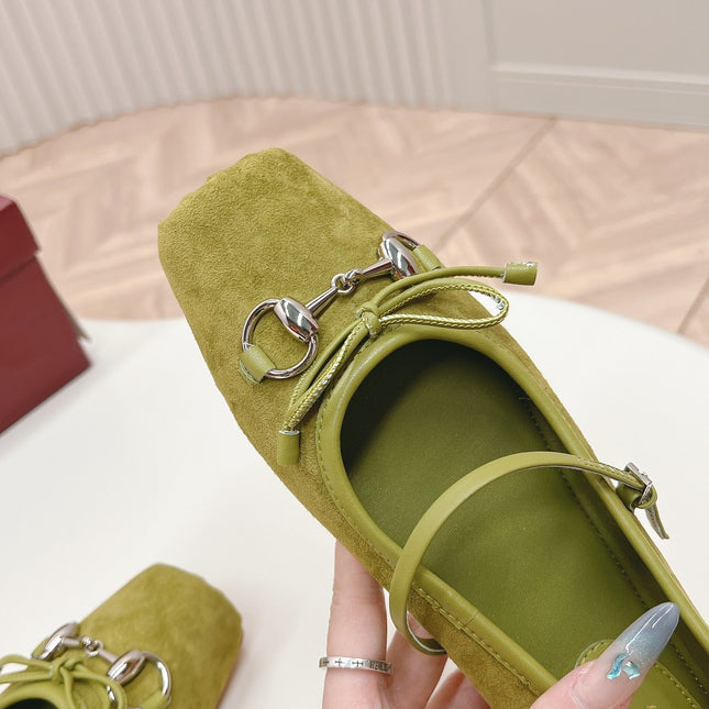 GG BALLET FLAT OLIVE GREEN SUEDE