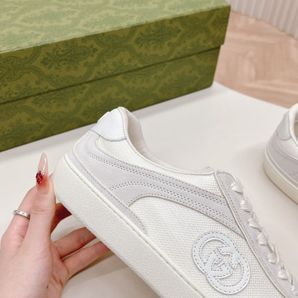 SNEAKER WITH INTERLOCKING G IN WHITE SUEDE AND MESH