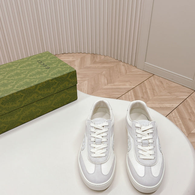 SNEAKER WITH INTERLOCKING G IN WHITE SUEDE AND MESH