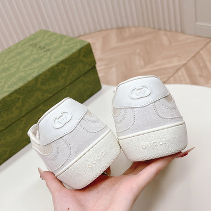 SNEAKER WITH INTERLOCKING G IN WHITE SUEDE AND MESH