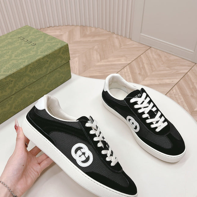 SNEAKER WITH INTERLOCKING G IN BLACK SUEDE AND MESH