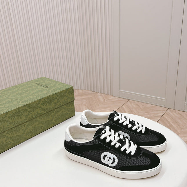 SNEAKER WITH INTERLOCKING G IN BLACK SUEDE AND MESH