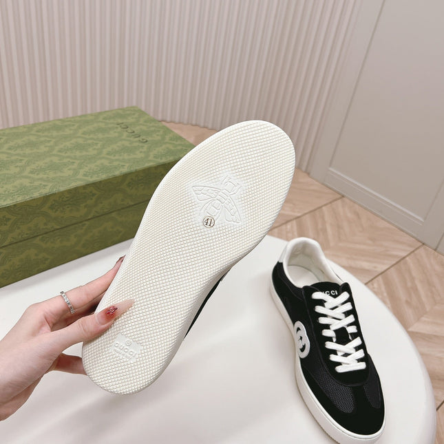 SNEAKER WITH INTERLOCKING G IN BLACK SUEDE AND MESH