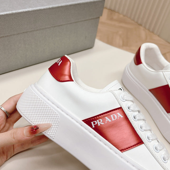 PRA LEATHER LOGO OUTLET SNEAKERS BLACK AND CHERRY CALFSKIN