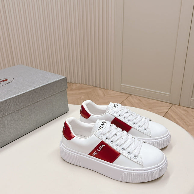 PRA LEATHER LOGO OUTLET SNEAKERS BLACK AND CHERRY CALFSKIN