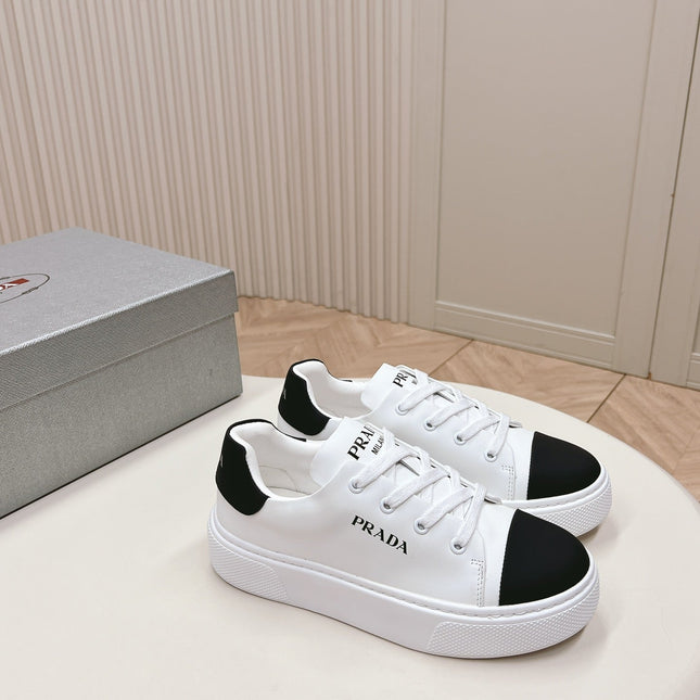PRA LOGO OUTLET BASIC SNEAKERS WHITE AND BLACK TOE CALFSKIN