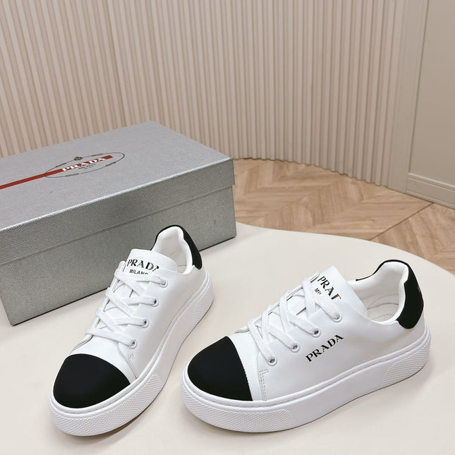 PRA LOGO OUTLET BASIC SNEAKERS WHITE AND BLACK TOE CALFSKIN