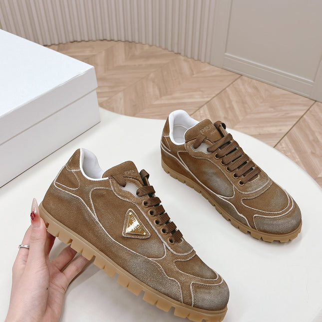 PRA FADED SUEDE SNEAKERS SEPIA AND WHITE