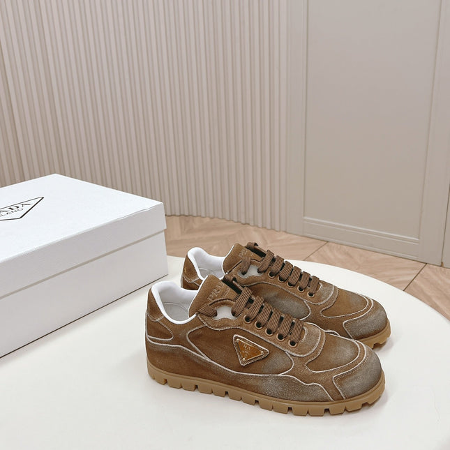 PRA FADED SUEDE SNEAKERS SEPIA AND WHITE