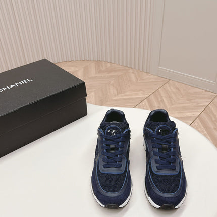 TRAINERS IN MIDNIGHT BLUE SUEDE AND CALFSKIN