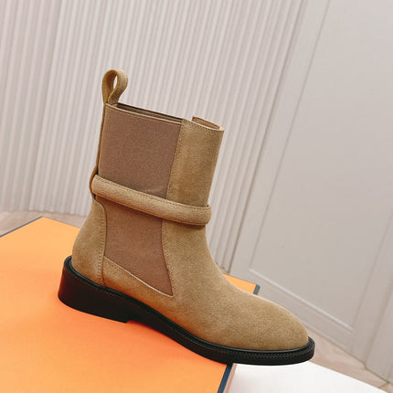 KELLY BUCKLE SHORT BOOTS IN PEANUT BROWN SUEDE