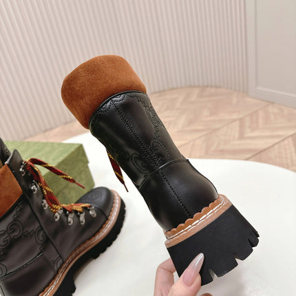 MARTIN ANKLE BOOTS IN BLACK EMBOSSED CALFSKIN MIX BROWN SUEDE