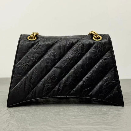 CRUSH MEDIUM CHAIN BAG 31 IN BLACK QUILTED CRUSHED CALFSKIN GOLD HARDWARE