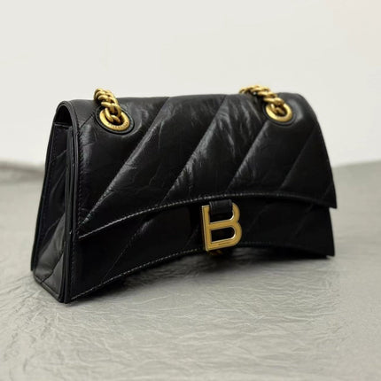 CRUSH SMALL CHAIN BAG 25 IN BLACK QUILTED CRUSHED CALFSKIN GOLD HARDWARE