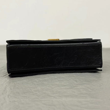 CRUSH SMALL CHAIN BAG 25 IN BLACK QUILTED CRUSHED CALFSKIN GOLD HARDWARE