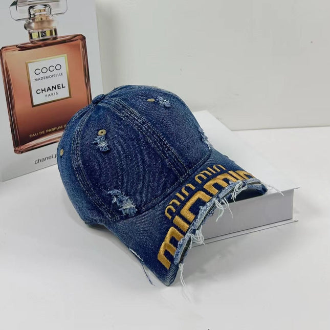 MM DISTRESSED EMBROIDERED BASEBALL CAP DENIM