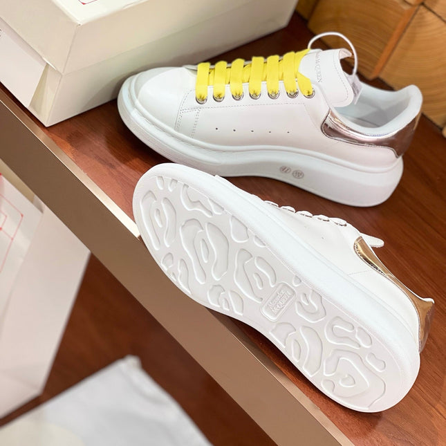 OVERSIZED SNEAKERS IN WHITE CALFSKIN SILVER HEEL TWO-TONE LACES