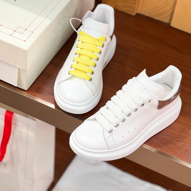 OVERSIZED SNEAKERS IN WHITE CALFSKIN SILVER HEEL TWO-TONE LACES
