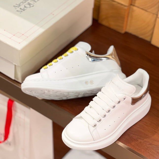 OVERSIZED SNEAKERS IN WHITE CALFSKIN SILVER HEEL TWO-TONE LACES