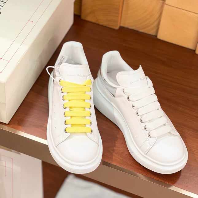 OVERSIZED SNEAKERS IN WHITE CALFSKIN SILVER HEEL TWO-TONE LACES