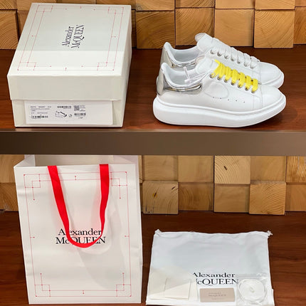 OVERSIZED SNEAKERS IN WHITE CALFSKIN SILVER HEEL TWO-TONE LACES