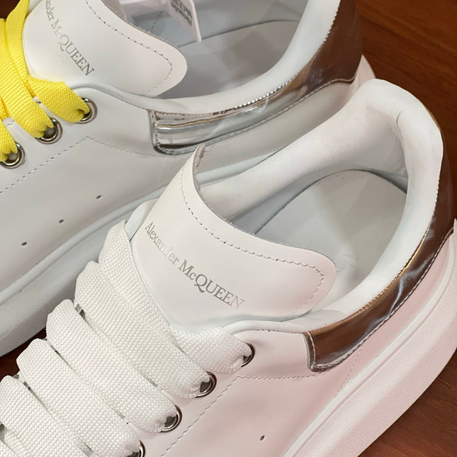 OVERSIZED SNEAKERS IN WHITE CALFSKIN SILVER HEEL TWO-TONE LACES